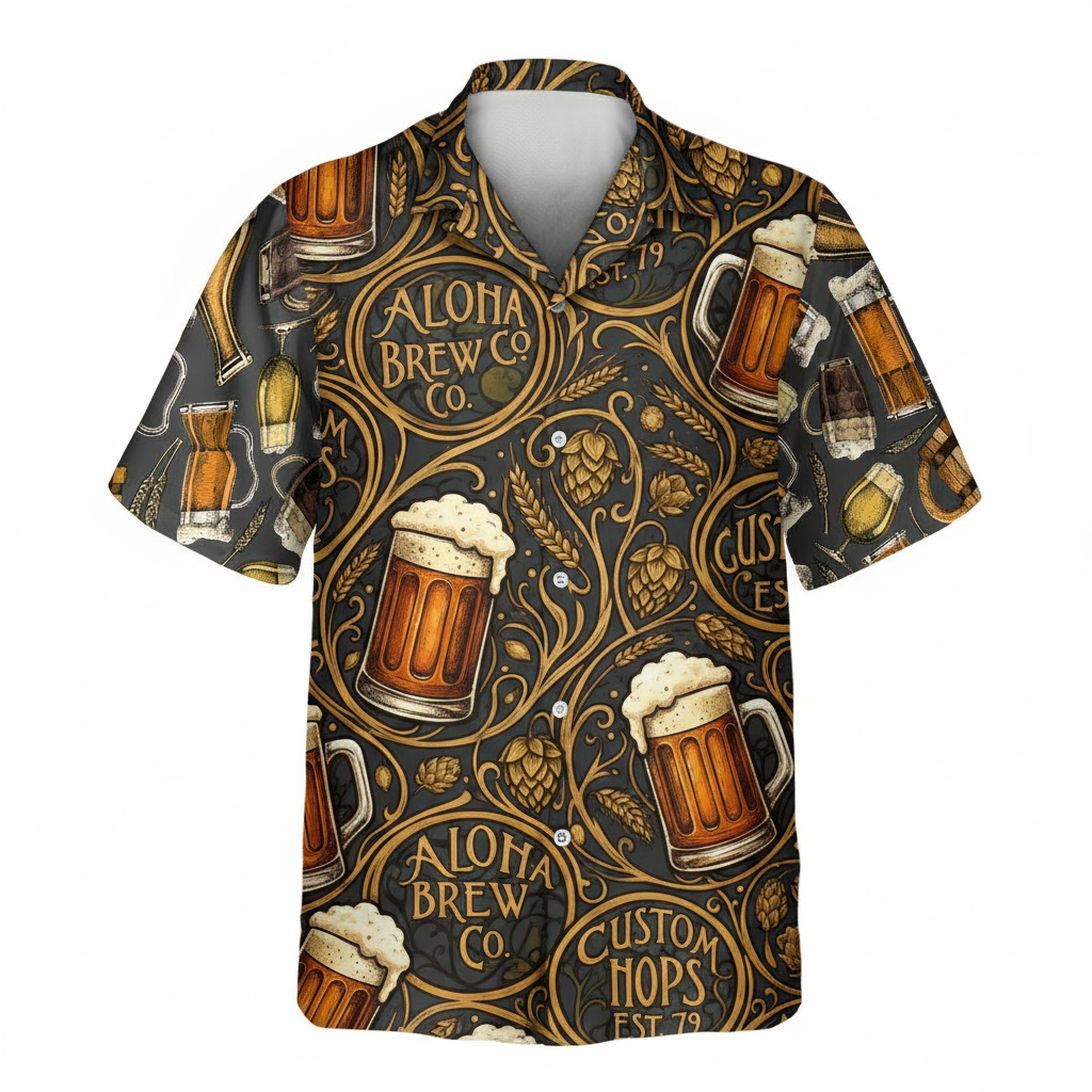 Aloha Brew Co Beer Mug Hawaiian Shirt Golden Brown 1 - Printyouraloha.com