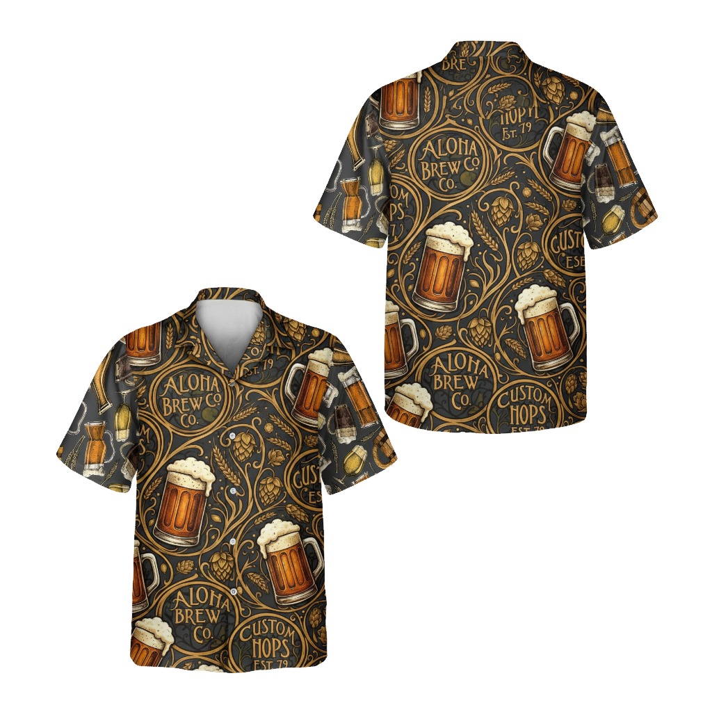 Aloha Brew Co Beer Mug Hawaiian Shirt Golden Brown - Printyouraloha.com