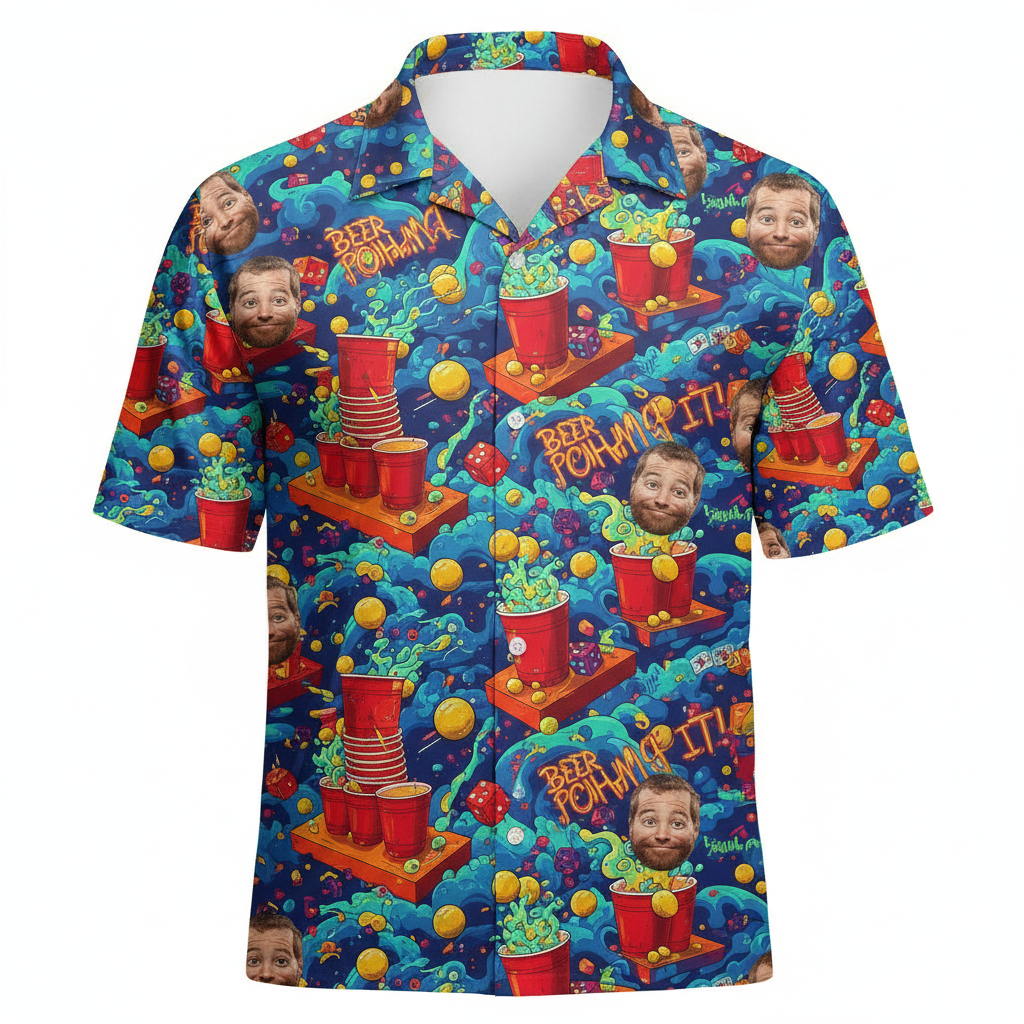 Beer Pong Party Hawaiian Shirt Fun Blue Design 1 - Printyouraloha.com