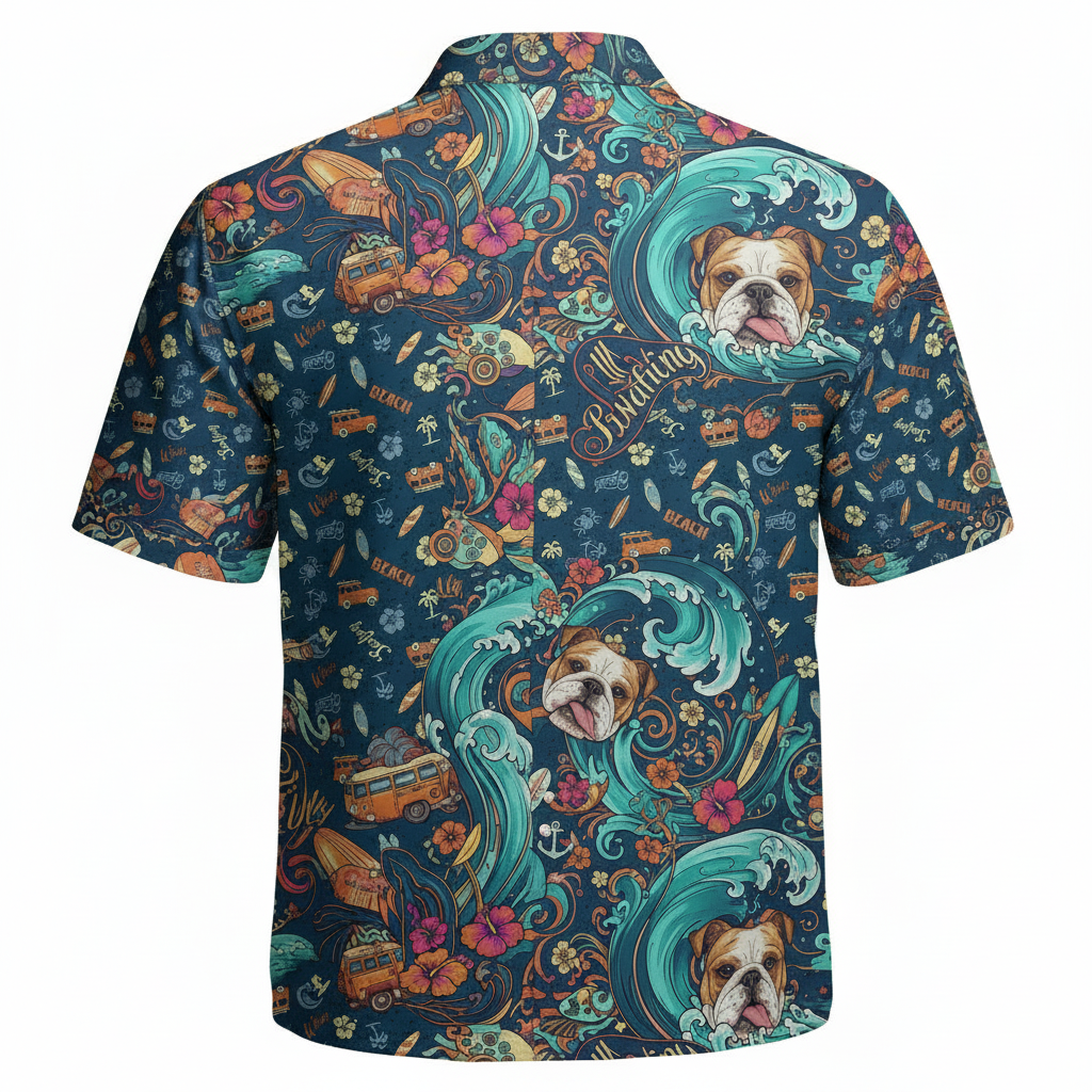 Bulldog Surfing Hawaiian Shirt Navy Blue Beach Vibes 2 - Printyouraloha.com