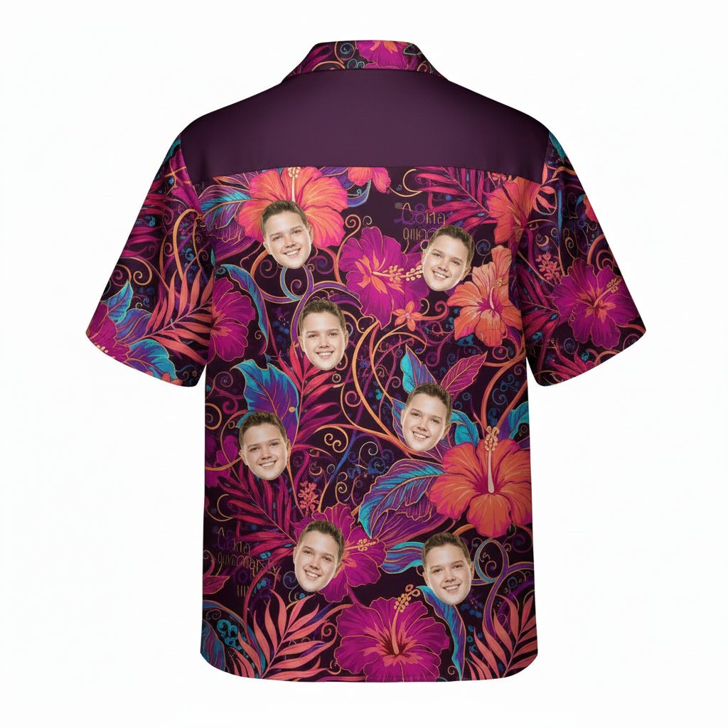 Custom Face Hibiscus Hawaiian Shirt Purple Floral Aloha 2 - Printyouraloha.com