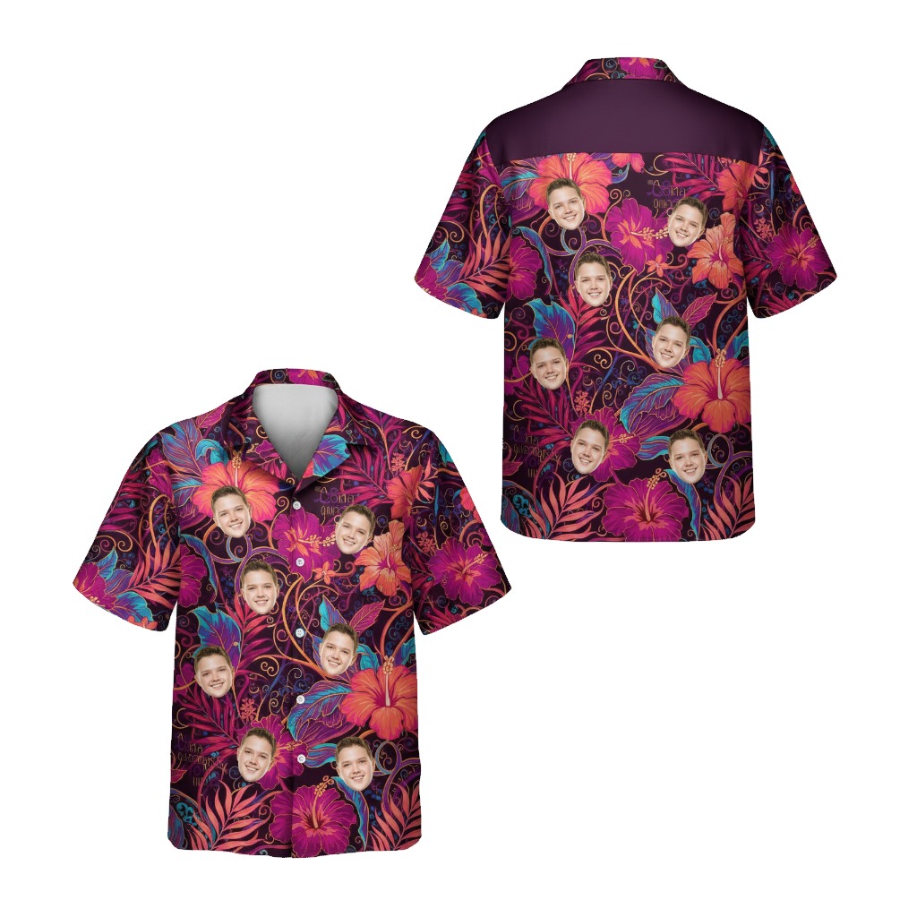 Custom Face Hibiscus Hawaiian Shirt Purple Floral Aloha - Printyouraloha.com