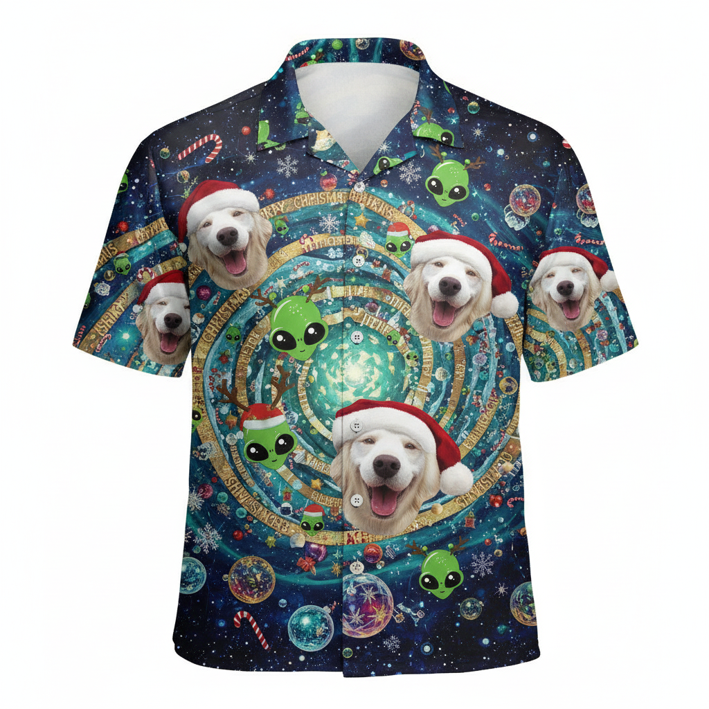 Festive Golden Retriever Alien Christmas Hawaiian Shirt 1 - Printyouraloha.com