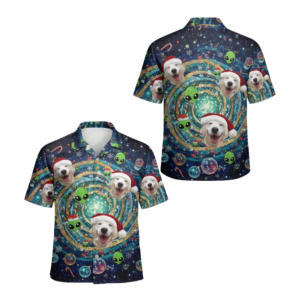Festive Golden Retriever Alien Christmas Hawaiian Shirt - Printyouraloha.com