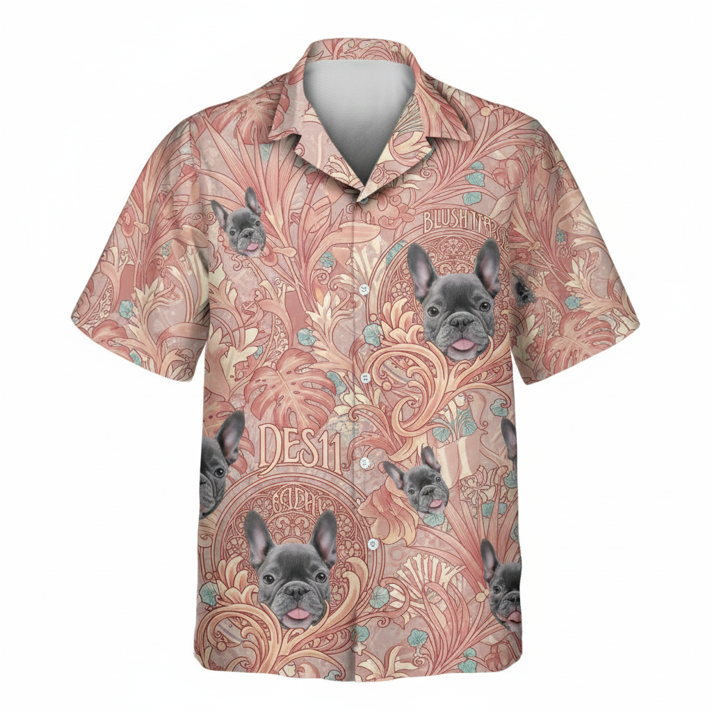 French Bulldog Floral Print Button Down Shirt Blush Pink 1 - Printyouraloha.com French Bulldog Floral Print Button Down Shirt Blush Pink 1 - Printyouraloha.com