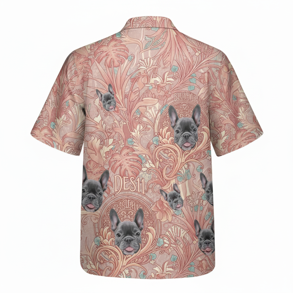 French Bulldog Floral Print Button Down Shirt Blush Pink 2 - Printyouraloha.com French Bulldog Floral Print Button Down Shirt Blush Pink 2 - Printyouraloha.com