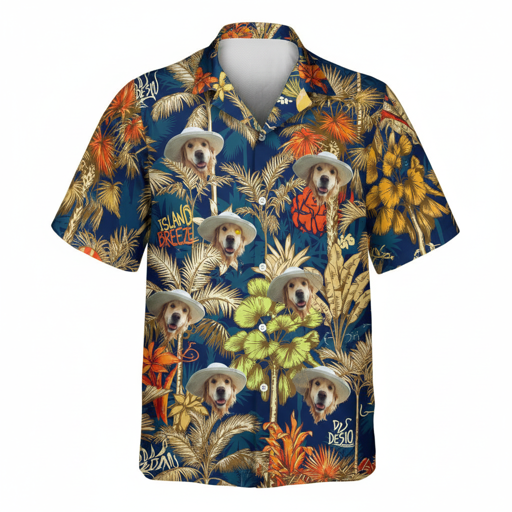 Golden Retriever Island Breeze Hawaiian Shirt Blue Palm 1 - Printyouraloha.com