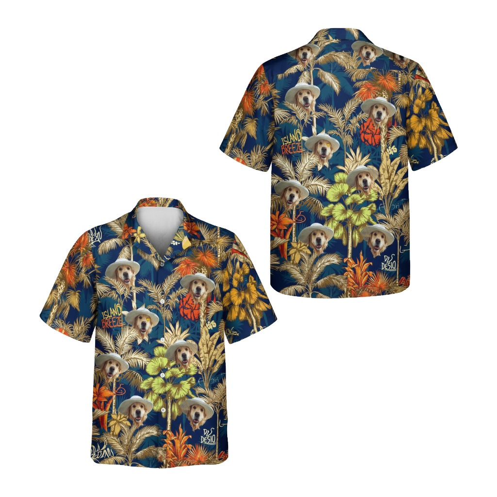 Golden Retriever Island Breeze Hawaiian Shirt Blue Palm - Printyouraloha.com