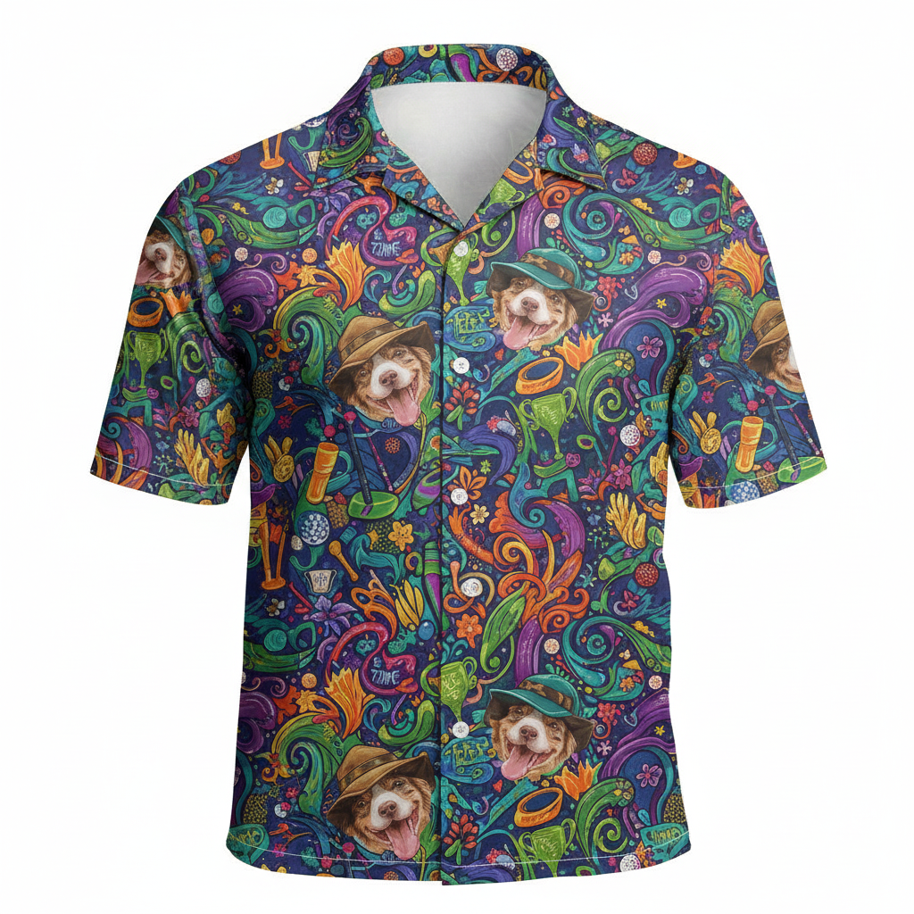 Hawaiian Dog Print Button Up Shirt Navy Blue 1 - Printyouraloha.com Hawaiian Dog Print Button Up Shirt Navy Blue 1 - Printyouraloha.com