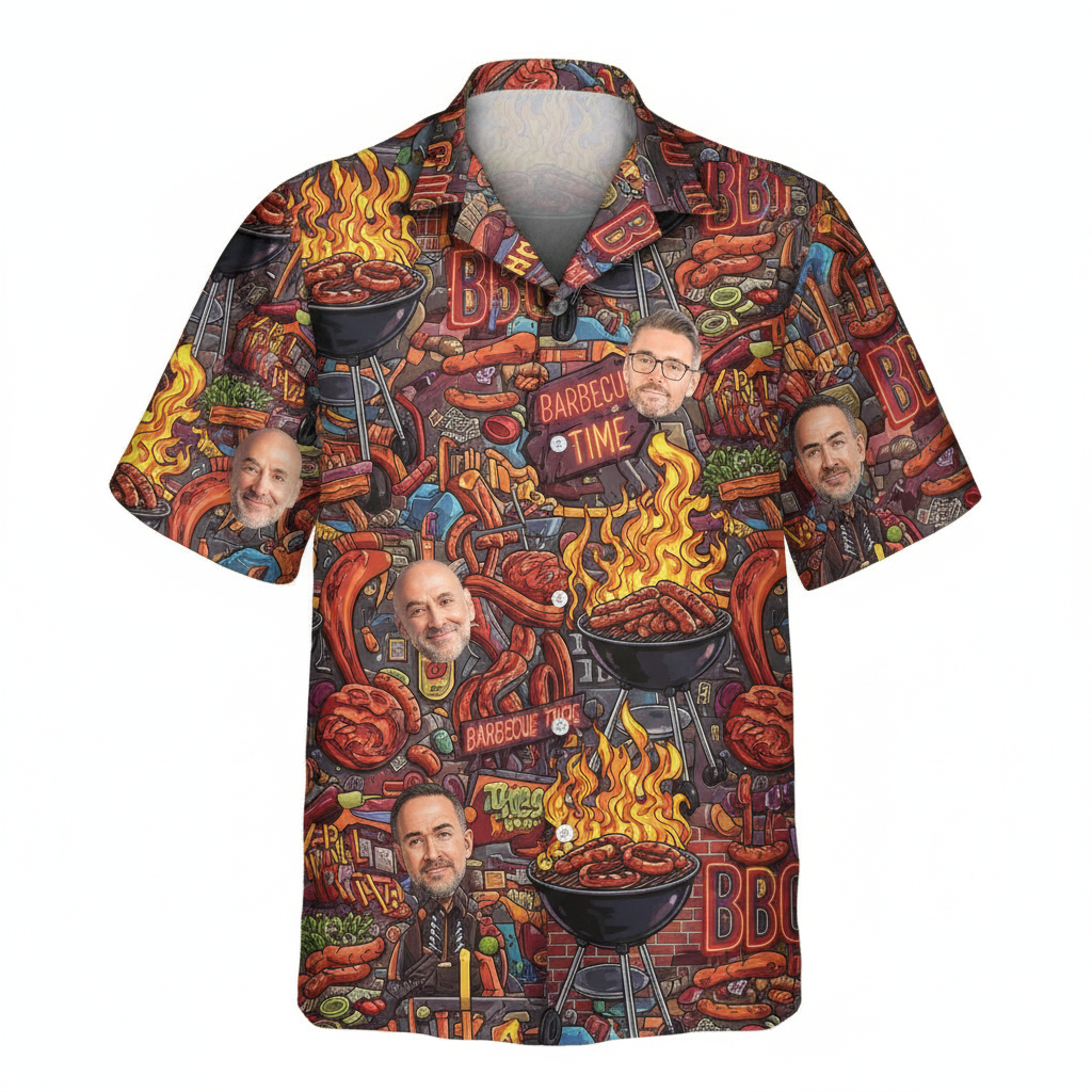 Personalized Bbq Time Hawaiian Shirt With Custom Faces 1 - Printyouraloha.com