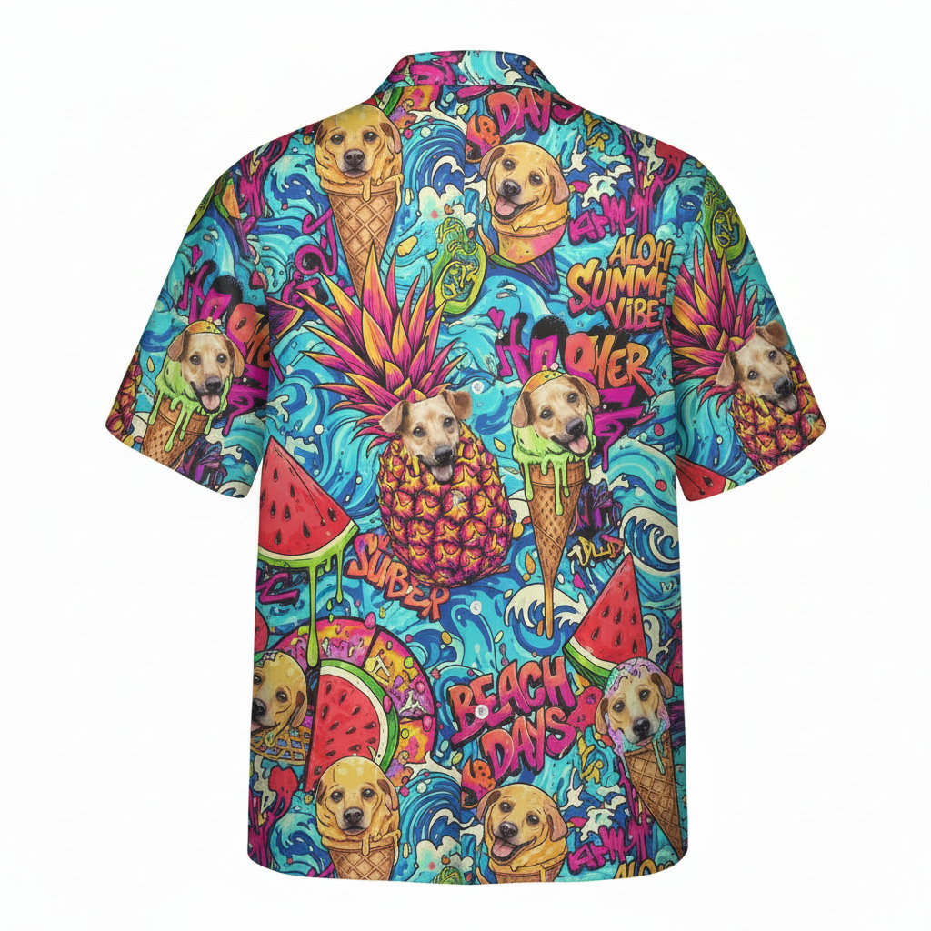 Vibrant Blue Summer Dog Pineapple Ice Cream Hawaiian Shirt 2 - Printyouraloha.com